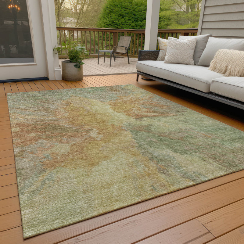 Machine Washable Indoor/Outdoor Claudian ACN1632 Aloe Rug, Rectangle 5' x 7'6"