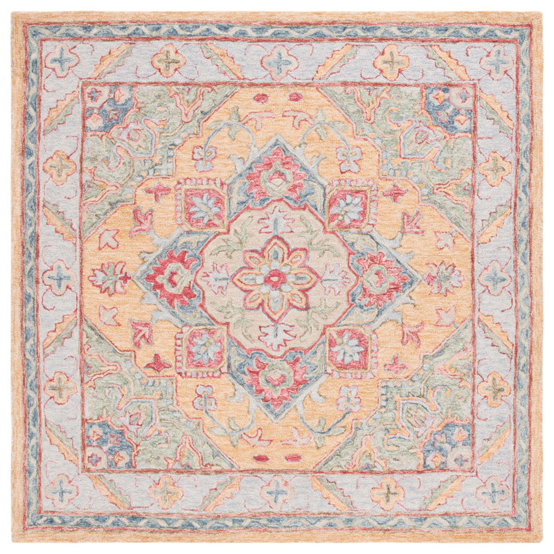 Eldiona Hand Tufted Wool/Cotton/Latex Oriental Rug in Yellow/Rust, Square 6'