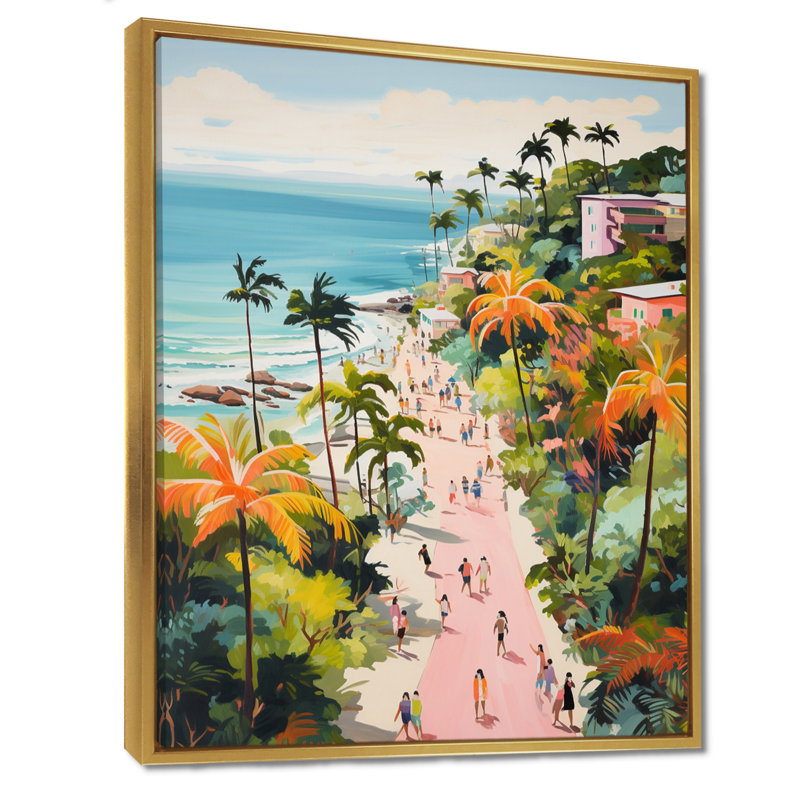 Scène de plage côtière, paradis en couleur pastel II - art de la plage côtière, Cadre flottant doré