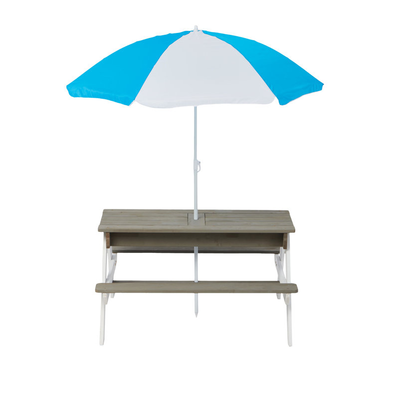 Table de pique-nique en bois pour enfants, table de sable et d'eau avec parasol, table d'activités pour jouer sur le patio extérieur
