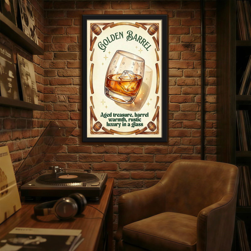 Impression sur verre Fashion Golden Barrel Whisky, H 36 po x l 24 po