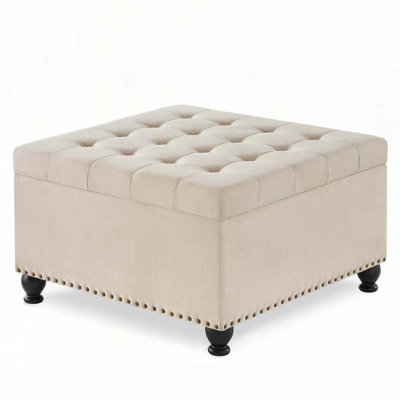 Square Storage Ottoman with Wooden Legs