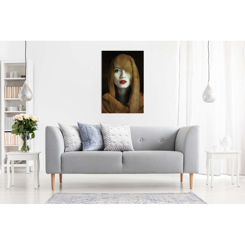 Panther Print Fine Art Prints Woman In Red Lips & Scarf Portrait Artistic Framed Canvas Prints, Pictures For Home Walls, Bedroom, Living Room & Bathroom Decor - Wrapped Canvas Art Prints