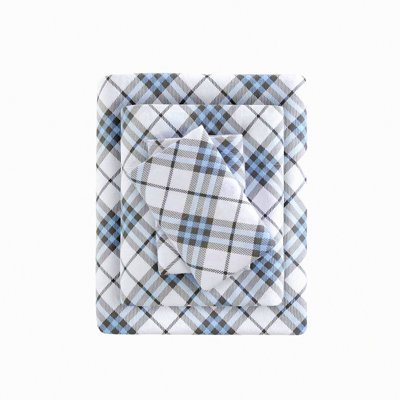 Arctic Nights Plush Sheet Set - Twin Blue Plaid - Animal Stars Print - Cozy Flannel - Ultra Soft - Cold Weather Bedding - 3 Piece