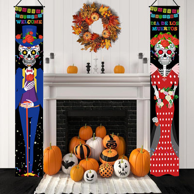 2PCS Halloween Porch Banner 71 X 12 Inch Halloween Front Door Hanging Decor Outdoor Indoor Wall Decorations For Party Entryway Supplies