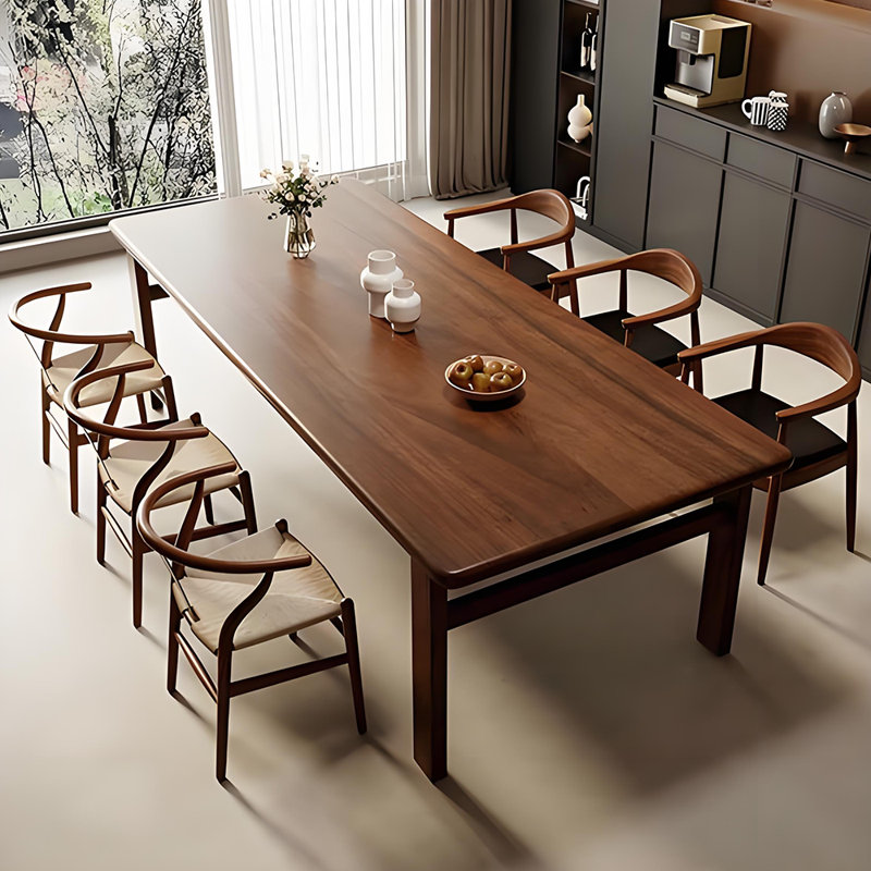 Rectangular Home    Walnut    Dining    Set, 29.5"H x 78.7"L x 31.5"W