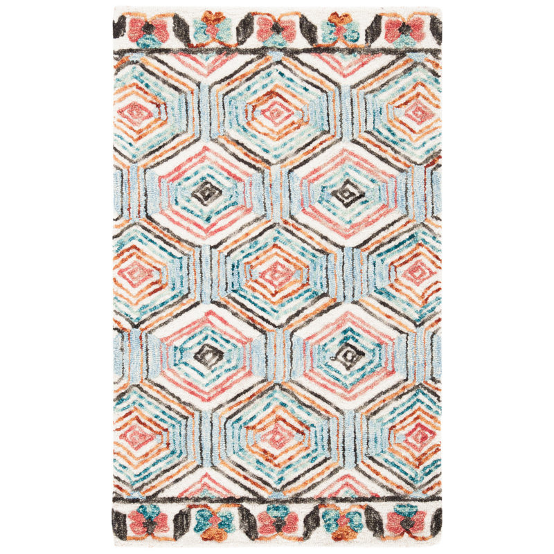 Brashear Hand Tufted Wool And Cotton Geometric Rug, Rectangle 4' x 6'