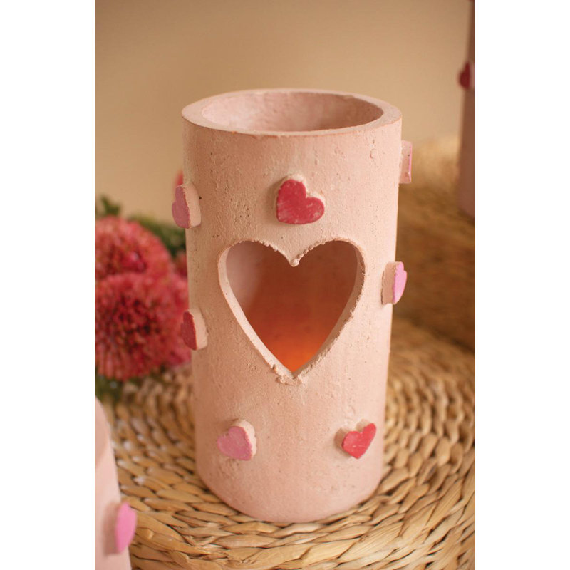  Heart Carved Clay Luminary Set of 4 Cozy Romantic Decor 8" H