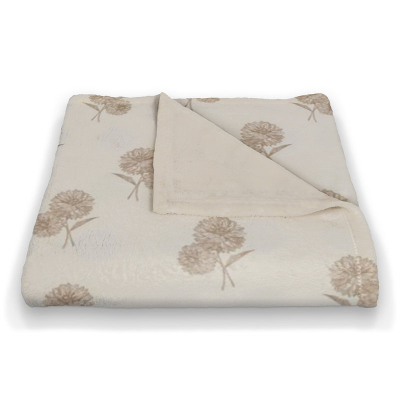 Hand Woven Throw Blanket, Cream/Beige Floral 1