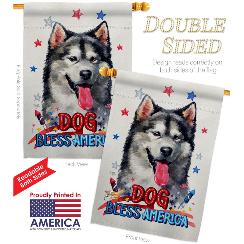 Drapeau de jardin Patriotic Malamute Alaskan, H 40 po x l 28 po