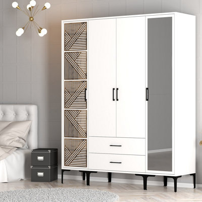 Armoire à motif géométrique Ayreanna, 63,0 x 79,2 x 18,7 pouces | 100% panneau de particules enduit de mélamine, épaisseur: 0,7 pouce | Solution de rangement élégante pour l'organisation de la chambre à coucher et du placard, durable et élégante