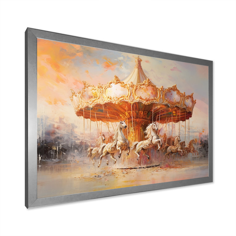 «Carousel In Sunset Charm I», reproduction sur toile, Cadre naturel flottant, H 30 po x l 40 po