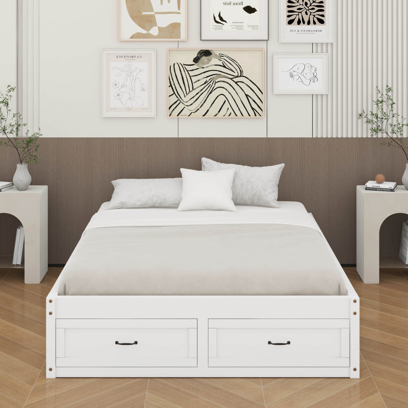 Grand lit plateforme avec 6 tiroirs, Blanc antique