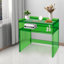Bureau de table d'entrée rectangulaire 2 niveaux autoportant en acrylique avec tablettes ouvertes vert