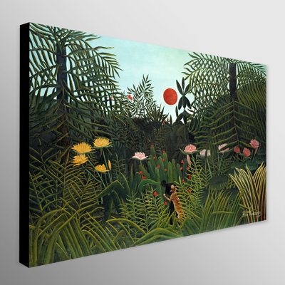 Virgin Forest With Sunset by Henri Rousseau - Wrapped Canvas Painting