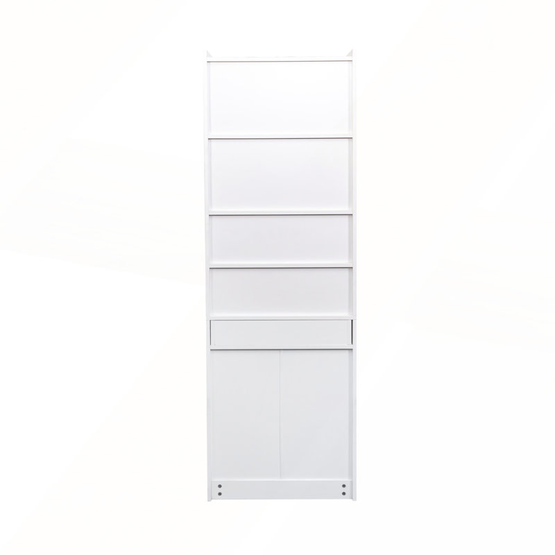 Fold-Out Convertible Writing Table, Desk Cabinet with Shelf and Drawer for Multi-Function Home Office Workstation, White