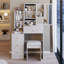 29.2" Small Space Left Bedside Cabinet Vanity Table + Cushioned Stool, Extra Large Right sliding mirror, Multi Layer High Capacity Storage, Practical Fashionable Dresser, Suitable For Small Space-541212110