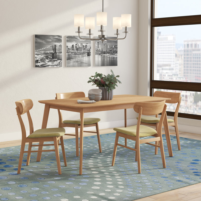Machuca 4 - Person Four Leg Dining Set, Natural Oak, Green