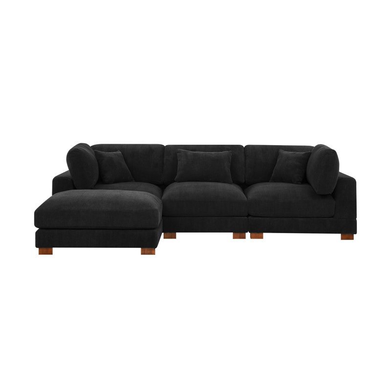Temica 4 - Piece Upholstered Sectional, Black Corduroy