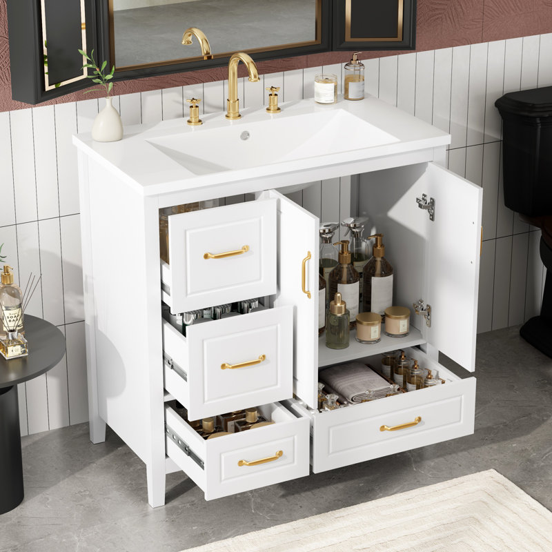 Meuble-lavabo 36 po avec lavabo, une armoire avec portes à fermeture douce, 4 tiroirs à fermeture douce, poignées en métal