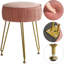 Repose-pieds rond en velours avec repose-pieds, table d'appoint avec tabouret de coiffeuse, siège en velours, tabouret de canapé, pieds en acier doré, rose LG-30P