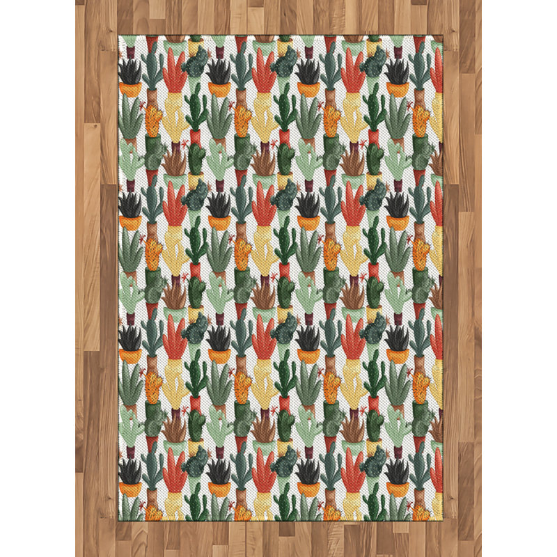 Tapis décoratif à fibres longues haute densité en polyester et coton à motif cactus, Rectangle— 4 pi x 5 pi 8 po