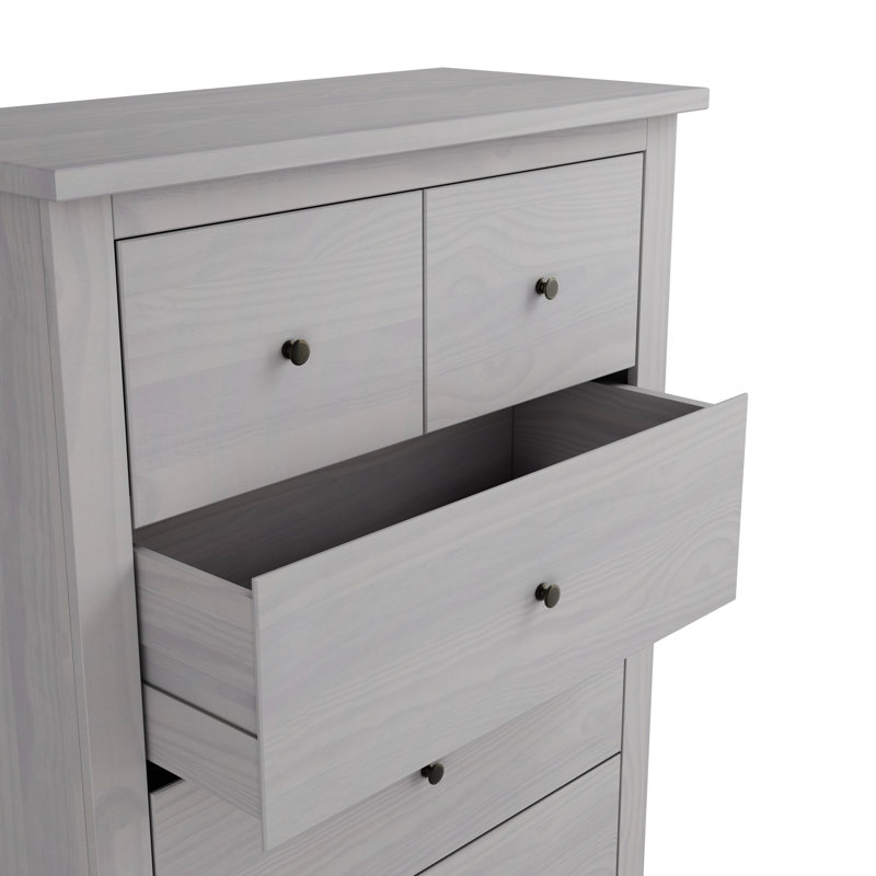 Solid Wood 90cm W 5 - Drawer Chest of Drawers, Grey