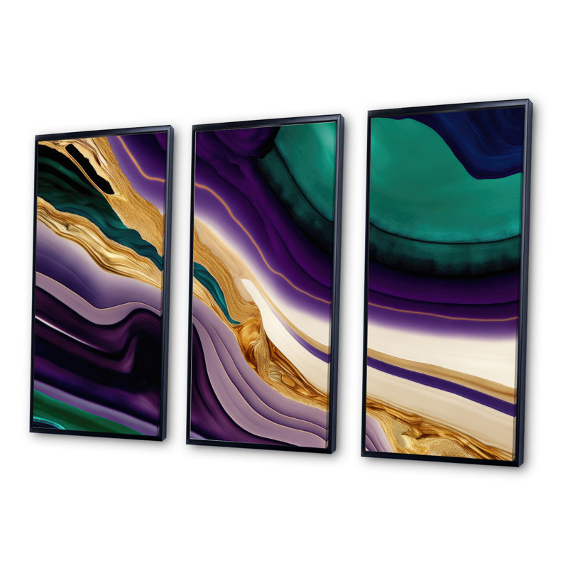 «Mauve, vert et or», "Bold Strokes II", impression sur toile flottante 3 pièces, Noir, H 28 po x l 36 po x P 1 po