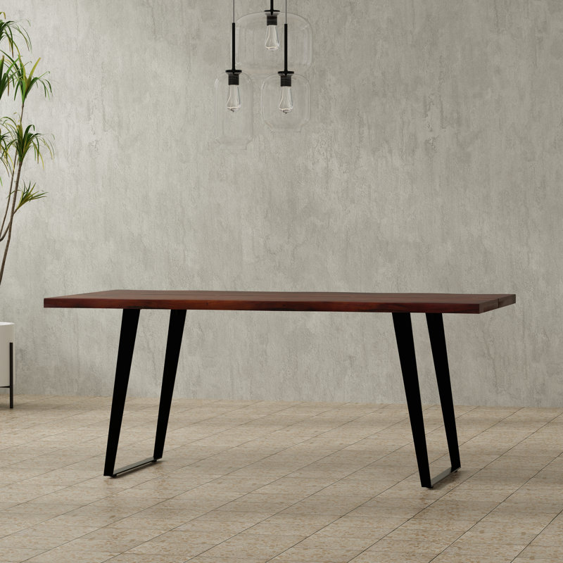 Delta 72"W Solid Acacia Dining Table, Industrial Style with Live Edge, Walnut