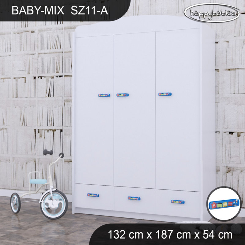 Baby 3 Door Wardrobe, Blue/White