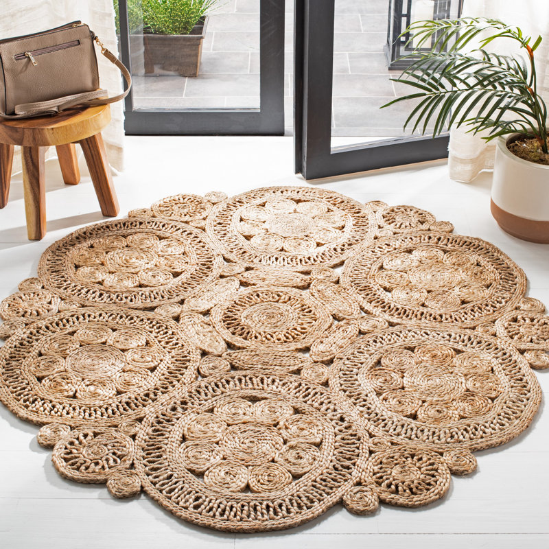 Natural Fiber Hand Woven Jute Solid Color Rug, Round 4'