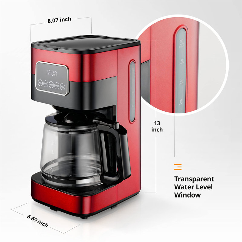 Nbarthome 10-Cup Coffee Maker, Red