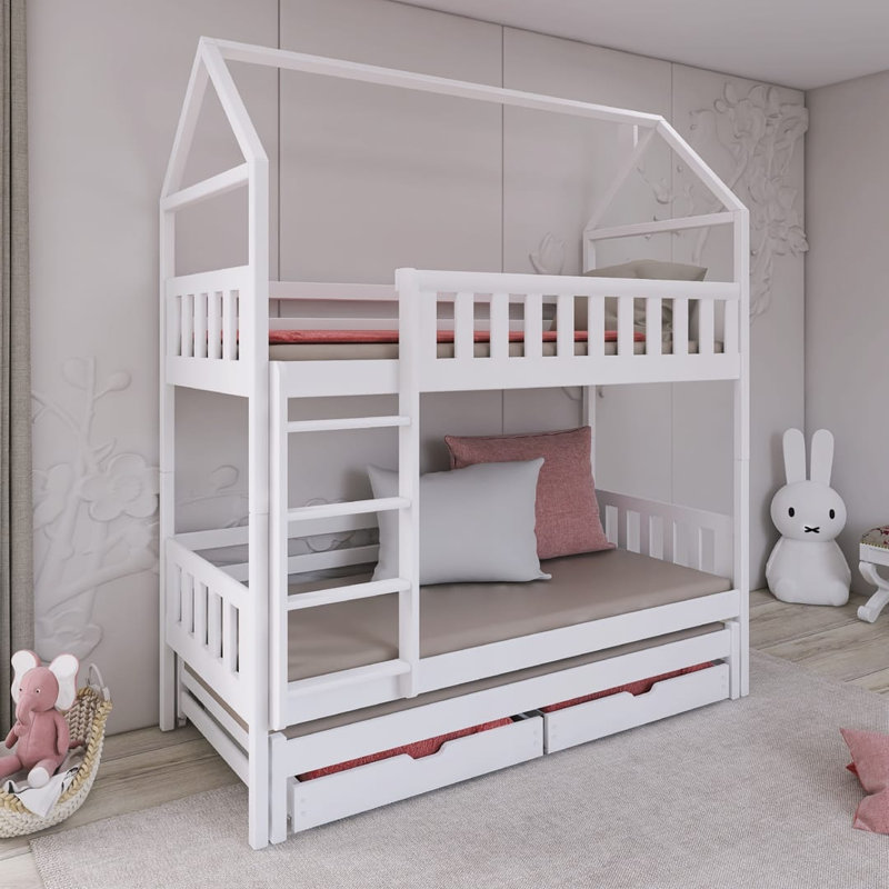 Nolina Bunk Bed with Storage Included with Trundle Included, White