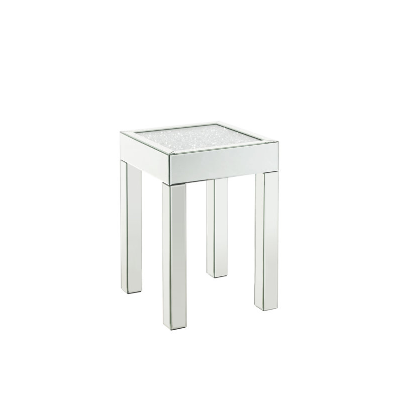 Table d'appoint glamour en miroir avec finitions diamant acrylique, plateau en verre de 10 cm, construction robuste, dimensions 40,6 x 40,6 x 61 cm, verre trempé.