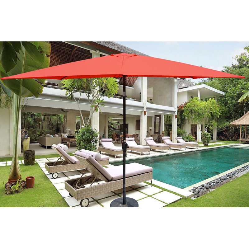 Parasol extérieur imperméable 6 x 9 pi avec manivelle et bouton poussoir inclinable sans rabat pour jardin, Rouge brique