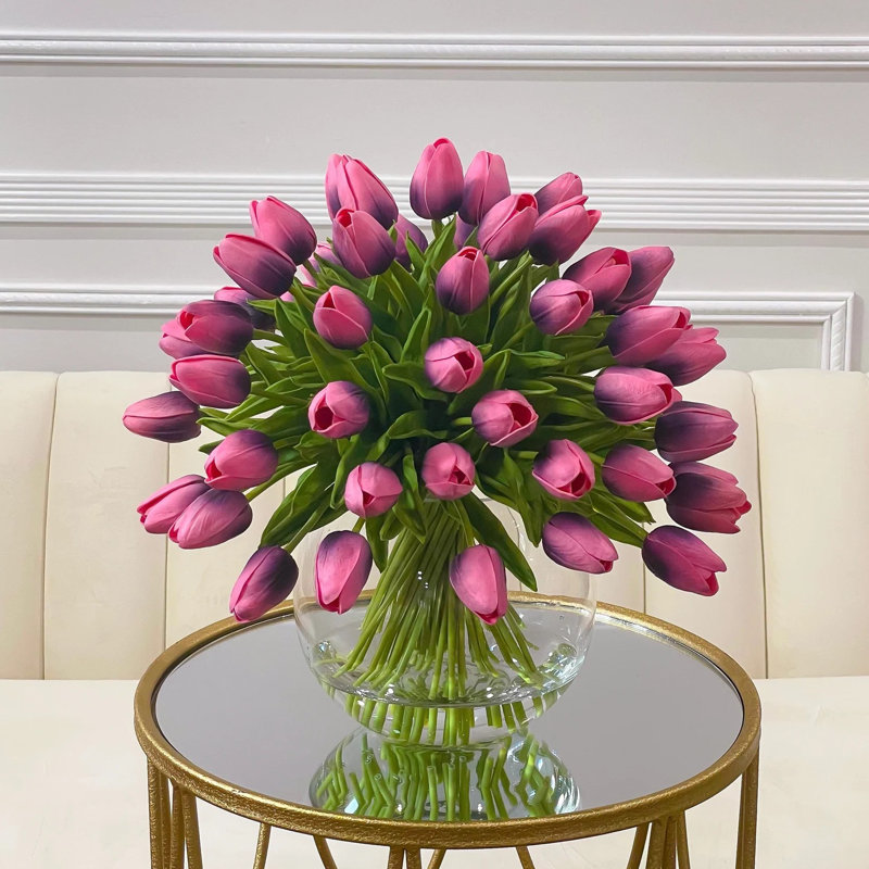 Centre de table tulipes Real Touch, Mauve dégradé rose
