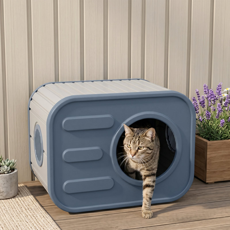 Maison pour chat en résine avec coussin moelleux - Résistant aux intempéries, intérieur / extérieur, facile à nettoyer