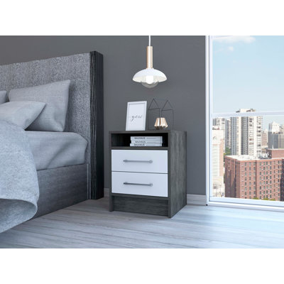 Table de bout, plateau supérieur supérieur, deux tiroirs - chêne Smokey / blanc