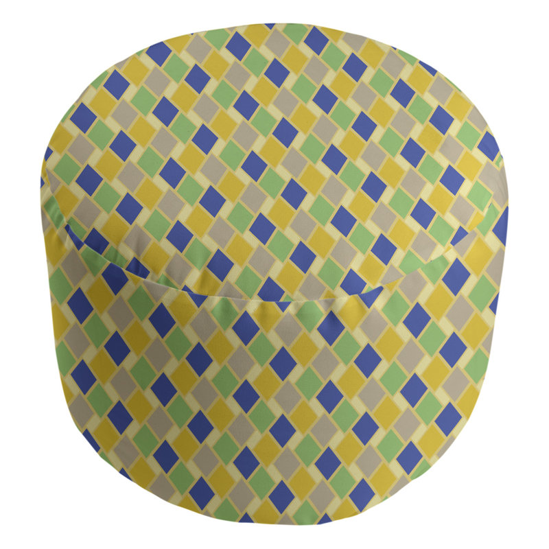 Avicia Upholstered Pouf, Navy/Yellow