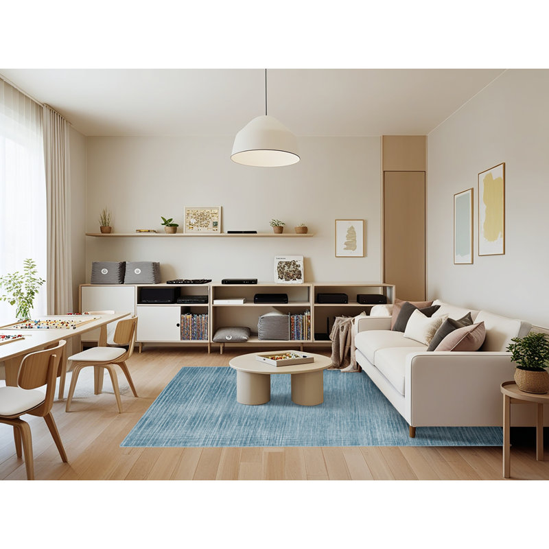 Tapis bleu uni lavable à la machine, Rectangle 7 pi x 9 pi