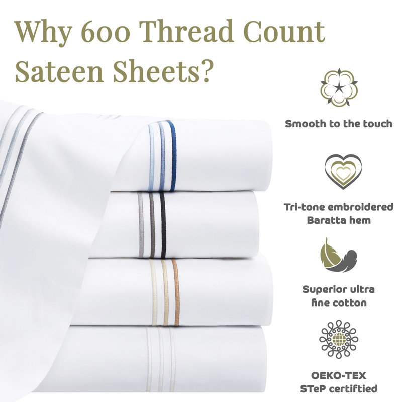 Full Charcoal Embroidered Cotton Stripe Sheet Set