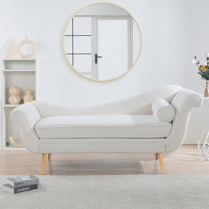 Chaise longue avec accoudoirs à volutes, Naturel, Blanc