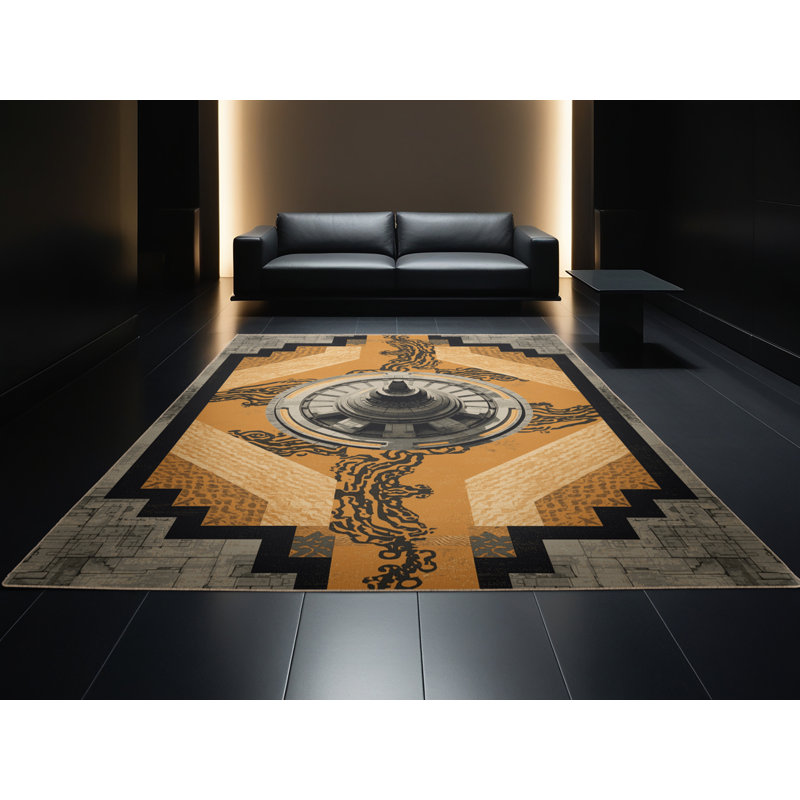 Machine Washable Parez Borobudur Temple Indonesia Classic Oriental Rug in Brown – Beige Binding, 2x5