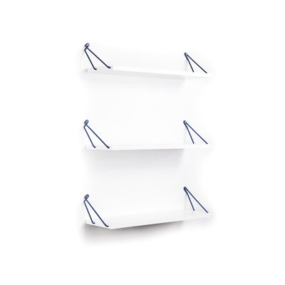 Bibliothèque murale blanche et bleue - Triple tablette rustique avec support en métal pour suspendre des livres