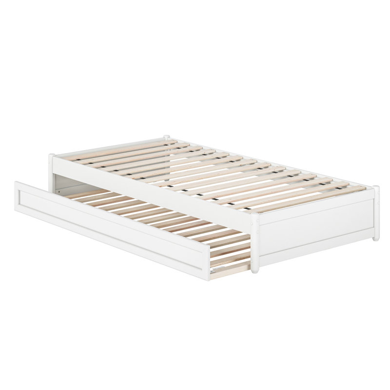 Lit plateforme en bois massif avec lit gigogne assorti Lamariah, Blanc, Très grand simple