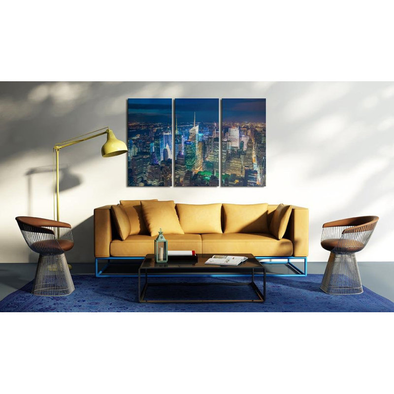 «Derita View of New York City By Night» sur toile, reproduction de 3 pièces, H 16 po x l 24 po x P 0,7 po