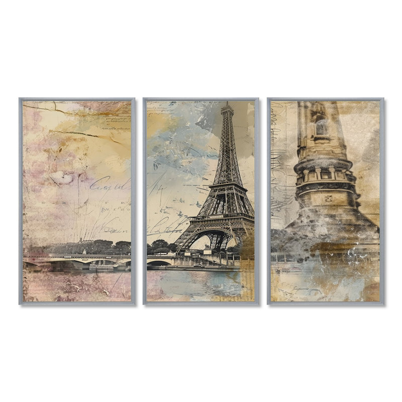 Ashburnham - City Paris, ensemble d'art mural, H 28 po x l 36 po x P 1 po, Encadrement argenté