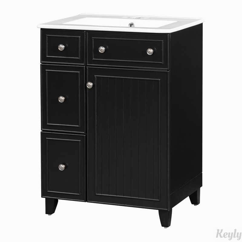 Armoire de meuble-lavabo 24 po avec lavabo en céramique, Noir