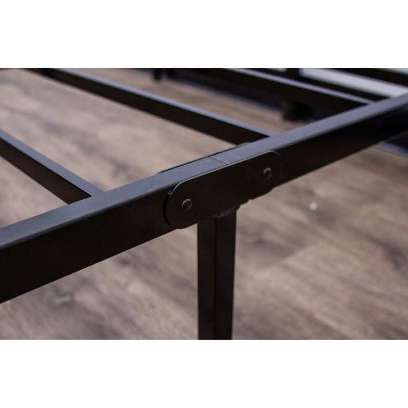 Base de lit plateforme simple en acier noir moderne, structure solide, rangement inférieur, supporte 2 000 livres, fabrication sans sommier, bords propres, capacité de poids