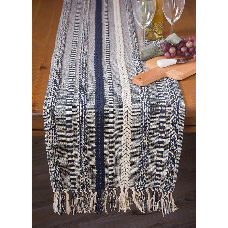 Amundson Striped 100% Cotton Table Runner, Navy, 108" L x 15" W